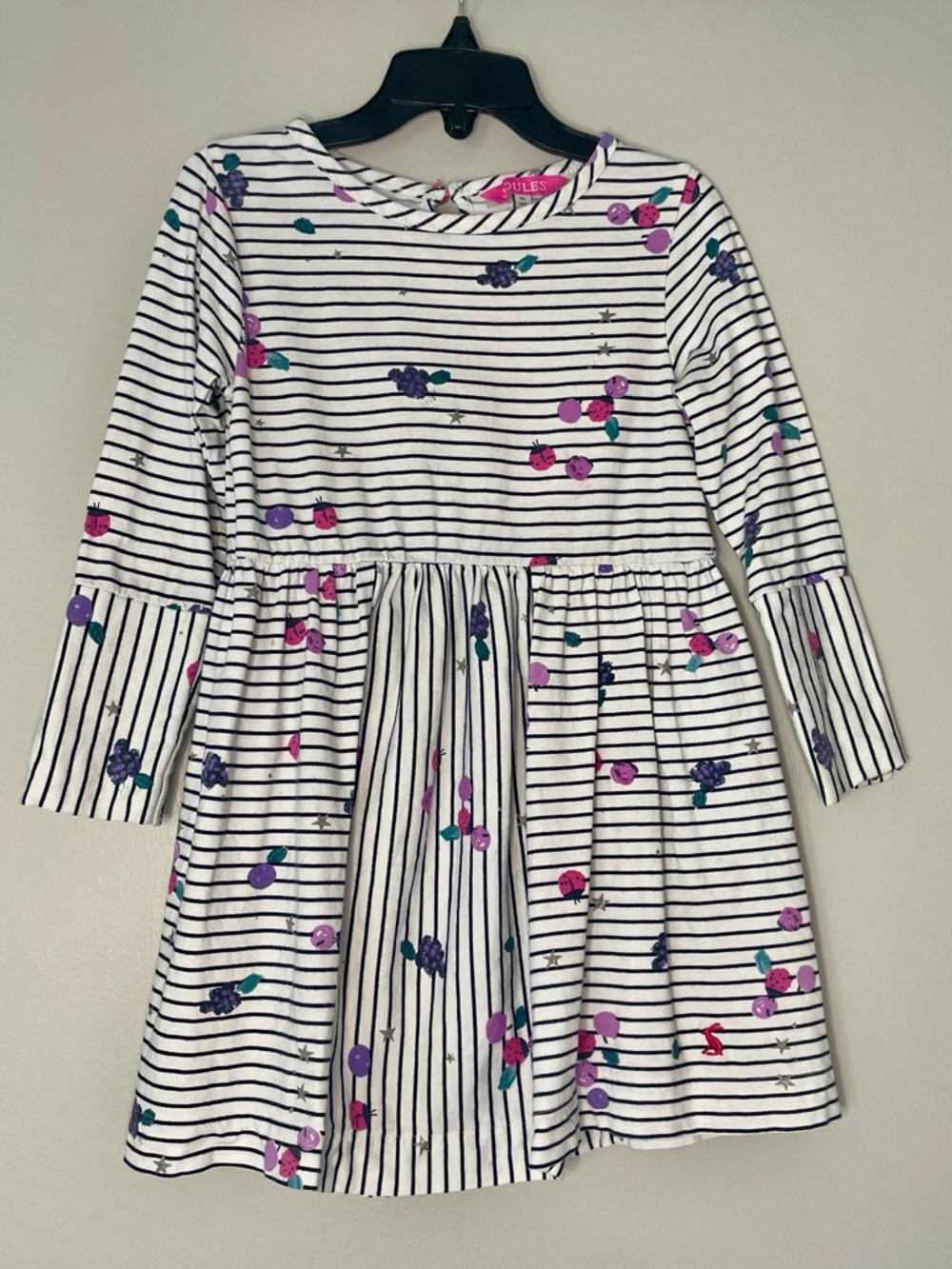 Joules Striped Berry Print Long Sleeve Cotton Dress